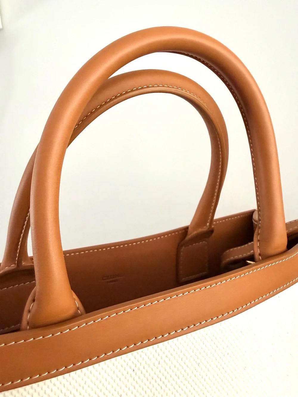 CELINE Small Vertical Cabas Natural Canvas Tan Leather Tote Crossbody
